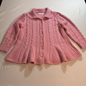Mud Kingdom Girls Sweater Size 140 Pink Cable Knit Button Cardigan Preppy
